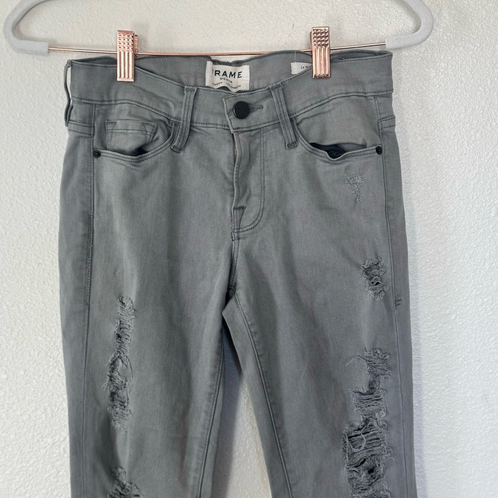 2 FOR $25 Frame Le Skinny de Jeanne Gray Skinny Jeans Low Rise Destroyed 25 x 29 - Picture 3 of 10